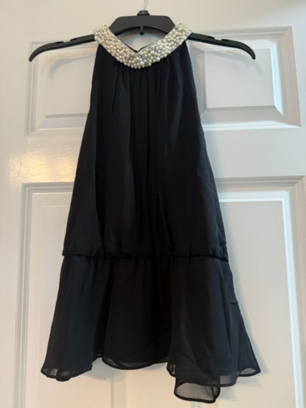 Adrianna Papell, Size 12, Black Chiffon Pearl Halter Blouse